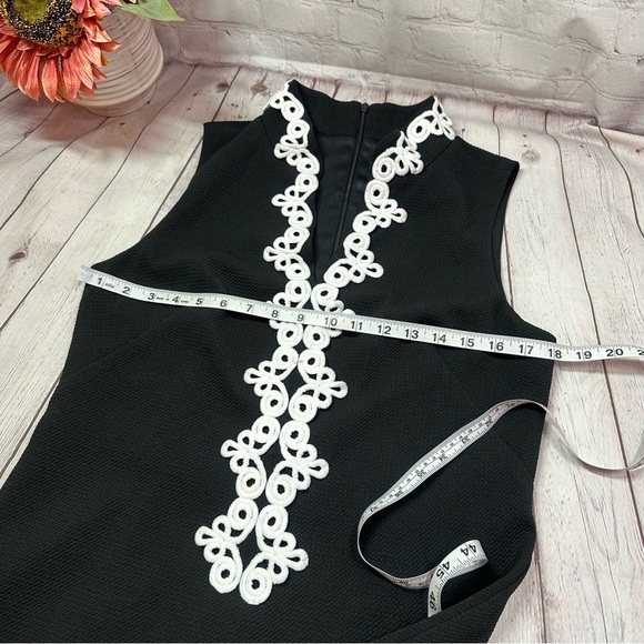 vince camuto black white sheath dress crochet lace collar/neckline detail sz 10 - Picture 5 of 11